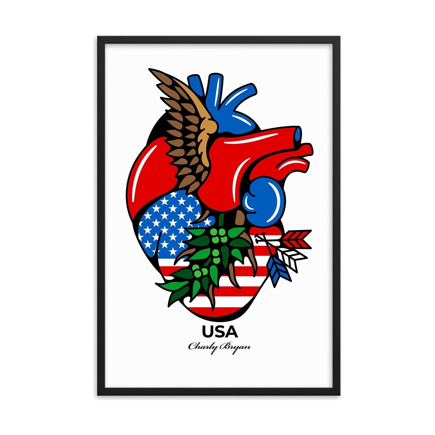 Charly Bryan "Flag in My Heart" Framed Prints: Unleash Your National Pride with Stunning Artistry (24X36 inches) - Premium Quality Craftsmanship and 2 Frame Color Options