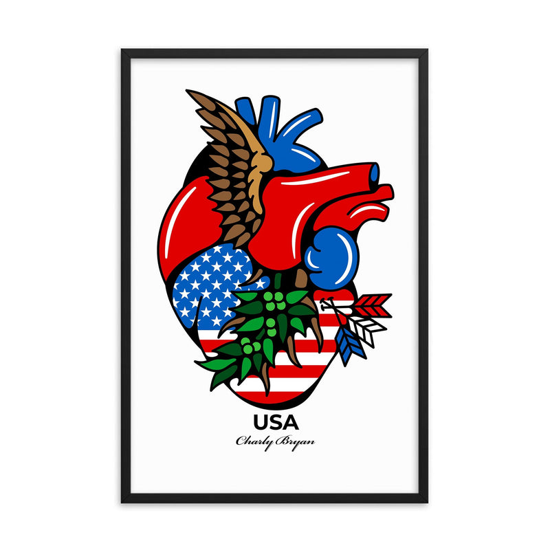 Charly Bryan "Flag in My Heart" Framed Prints: Unleash Your National Pride with Stunning Artistry (24X36 inches) - Premium Quality Craftsmanship and 2 Frame Color Options