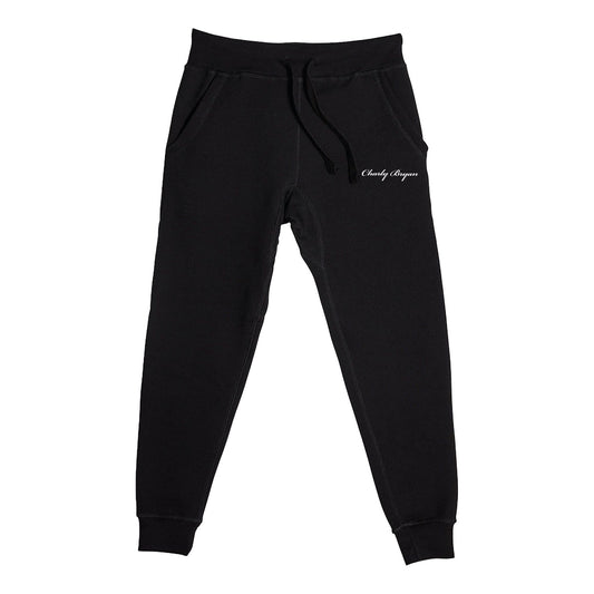 Black Charly Bryan Classic Logo joggers with a small script, drawcord waist and cuffed ankles.